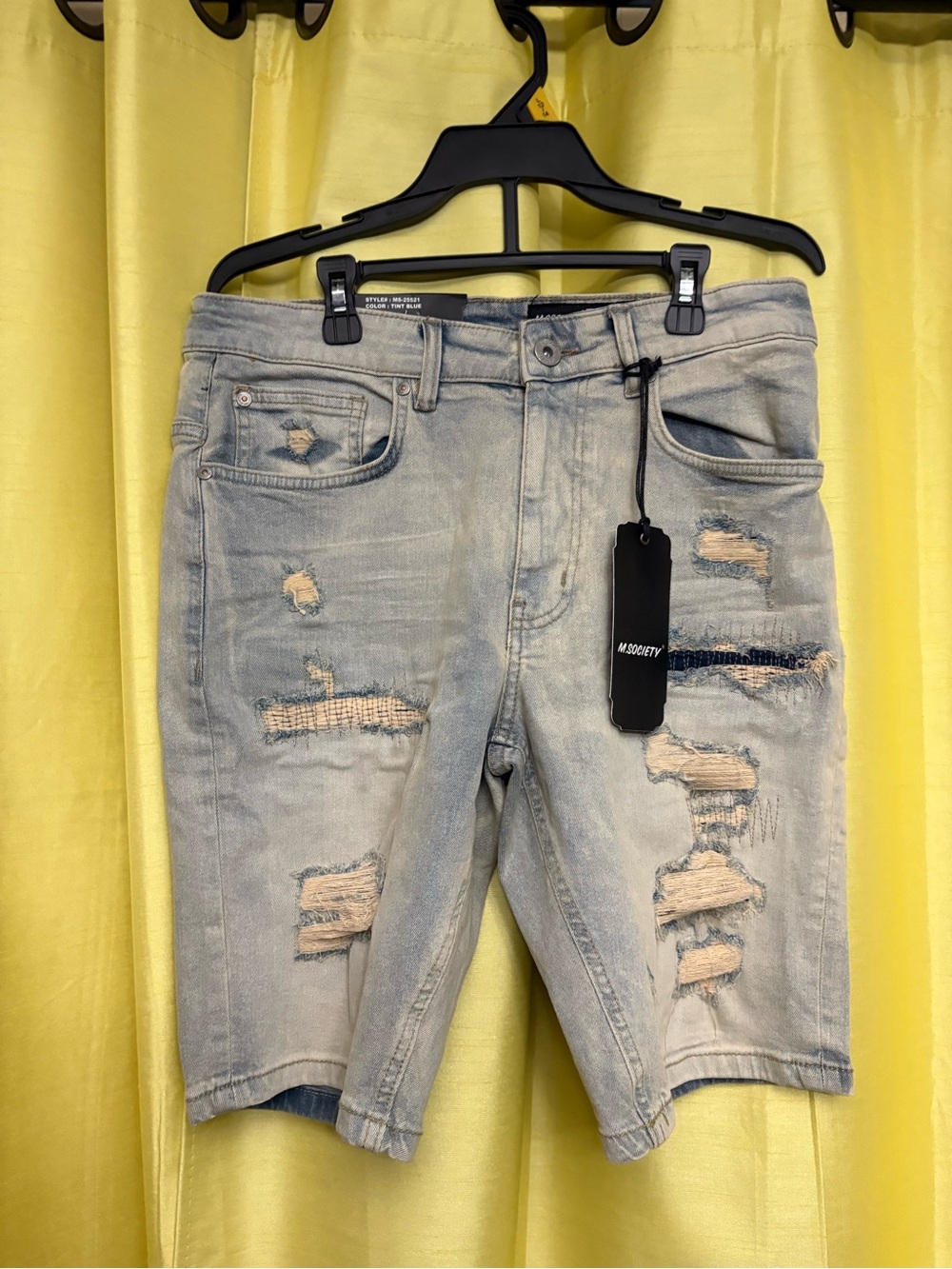 Distressed Light Blue Denim Jean Shorts - M.Society